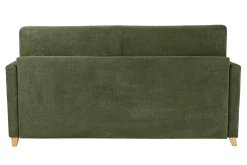 Canapé convertible 3 places en tissu chenille vert foncé et bois clair avec matelas 18 cm SKANDY