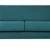 Canapé convertible 3 places en tissu bleu canard et bois clair avec matelas 18 cm GRAHAM