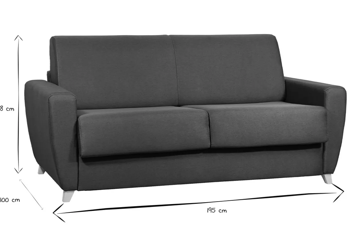 Canapé convertible 3 places en tissu bleu canard et bois clair avec matelas 18 cm GRAHAM