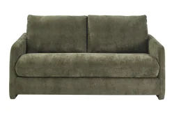 Canapé convertible 2 places en tissu effet velours texturé vert kaki PAULIN