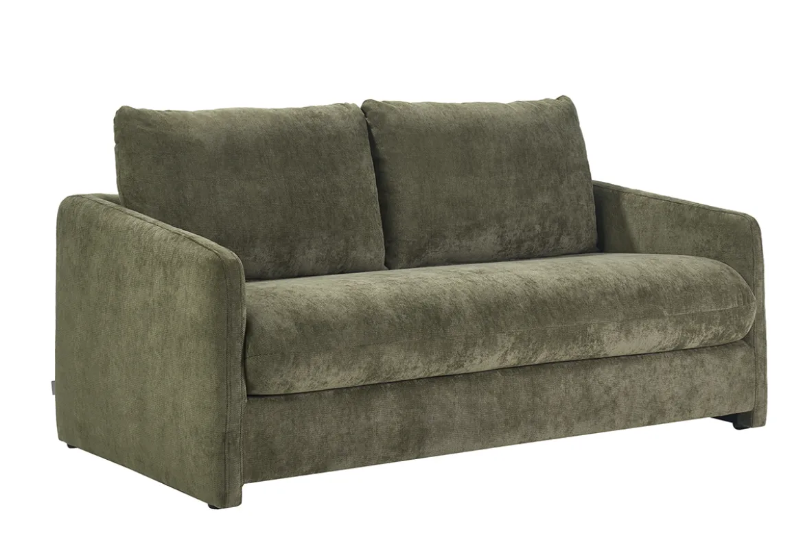 Canapé convertible 2 places en tissu effet velours texturé vert kaki PAULIN