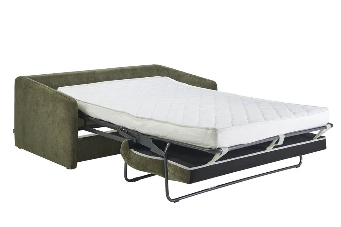 Canapé convertible 2 places en tissu effet velours texturé vert kaki PAULIN