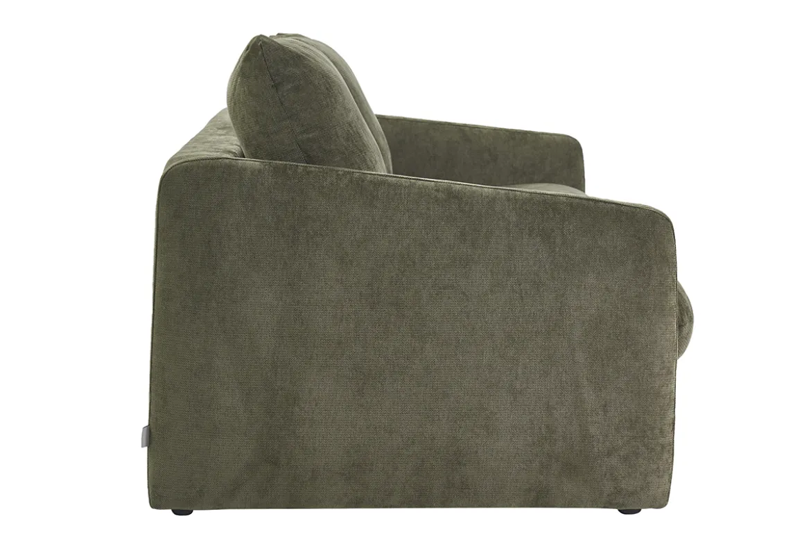Canapé convertible 2 places en tissu effet velours texturé vert kaki PAULIN