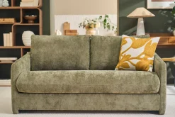 Canapé convertible 2 places en tissu effet velours texturé vert kaki PAULIN