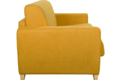 Canapé convertible 3 places en tissu jaune moutarde et bois clair avec matelas L140 cm 13 cm GRAHAM