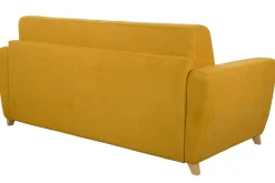 Canapé convertible 3 places en tissu jaune moutarde et bois clair avec matelas L140 cm 13 cm GRAHAM