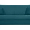Canapé convertible 3 places en tissu bleu canard et bois clair avec matelas 18 cm SKANDY