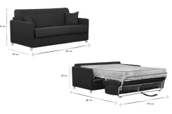 Canapé convertible 3 places en tissu bleu canard et bois clair avec matelas 18 cm SKANDY