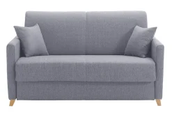 Canapé convertible 2-3 places en tissu gris et bois clair avec matelas 13 cm SKANDY