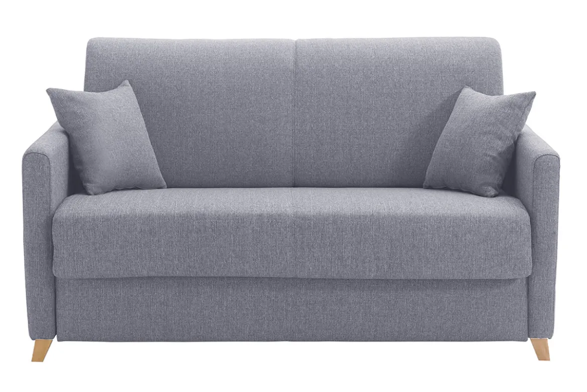Canapé convertible 2-3 places en tissu gris et bois clair avec matelas 13 cm SKANDY