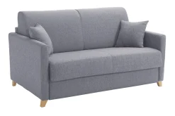 Canapé convertible 2-3 places en tissu gris et bois clair avec matelas 13 cm SKANDY