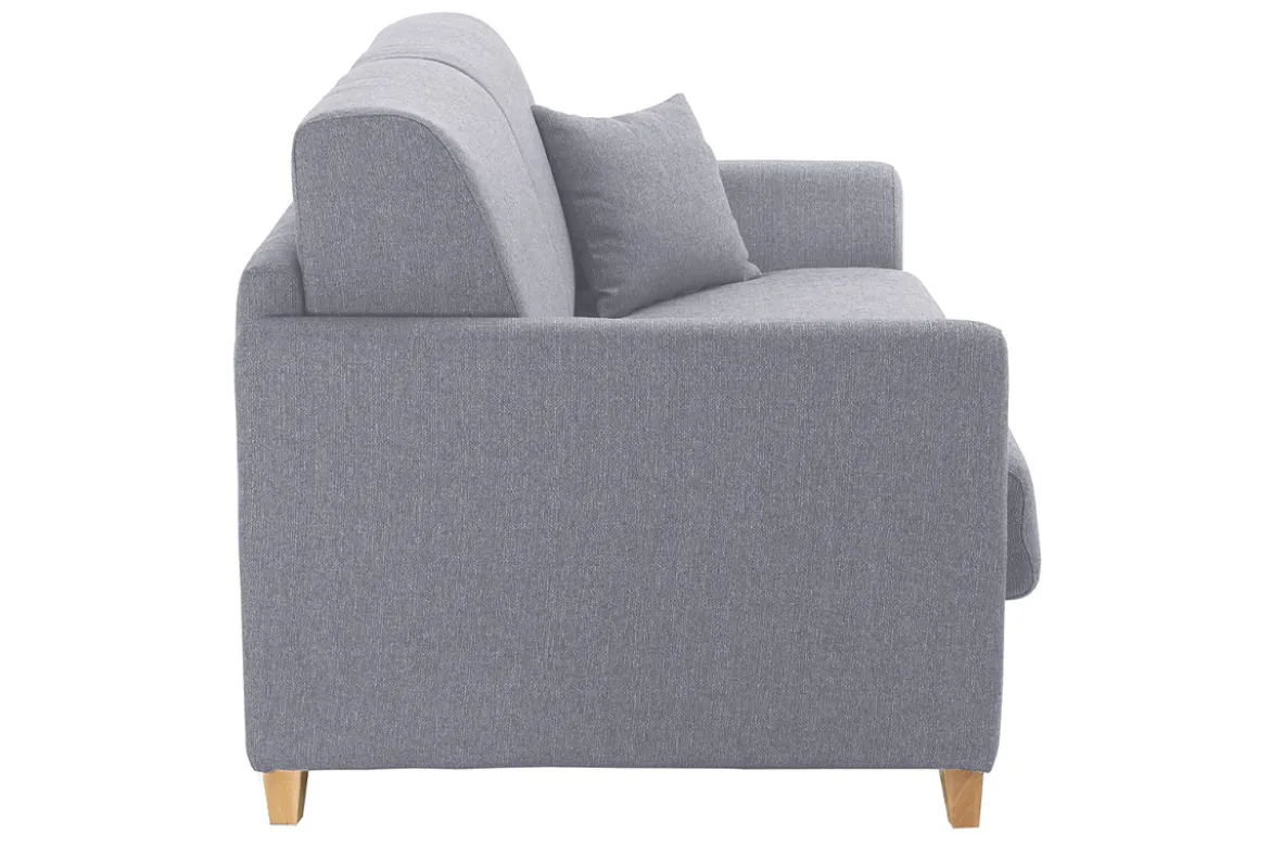 Canapé convertible 2-3 places en tissu gris et bois clair avec matelas 13 cm SKANDY