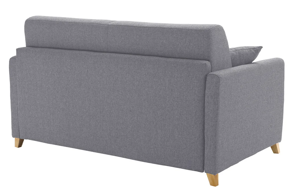 Canapé convertible 2-3 places en tissu gris et bois clair avec matelas 13 cm SKANDY