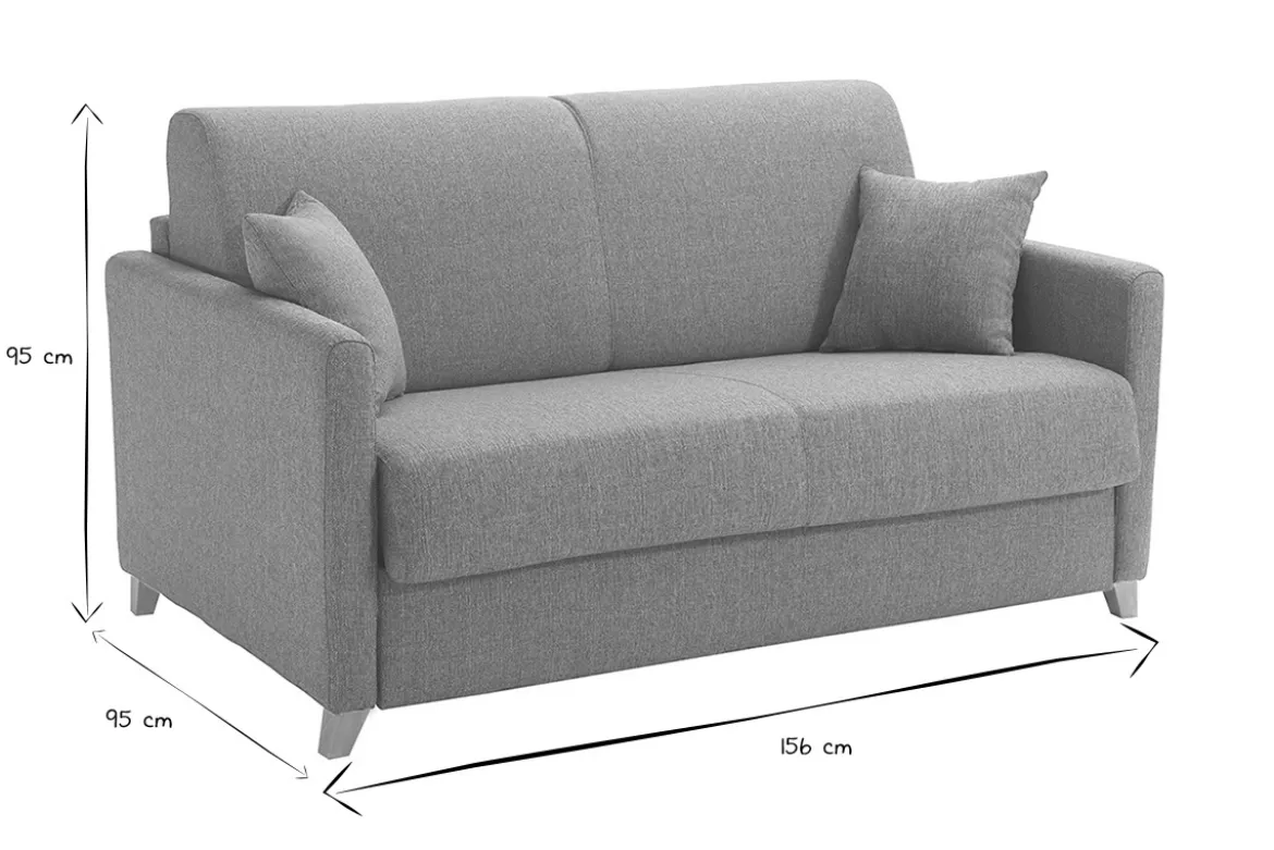 Canapé convertible 2-3 places en tissu gris et bois clair avec matelas 13 cm SKANDY