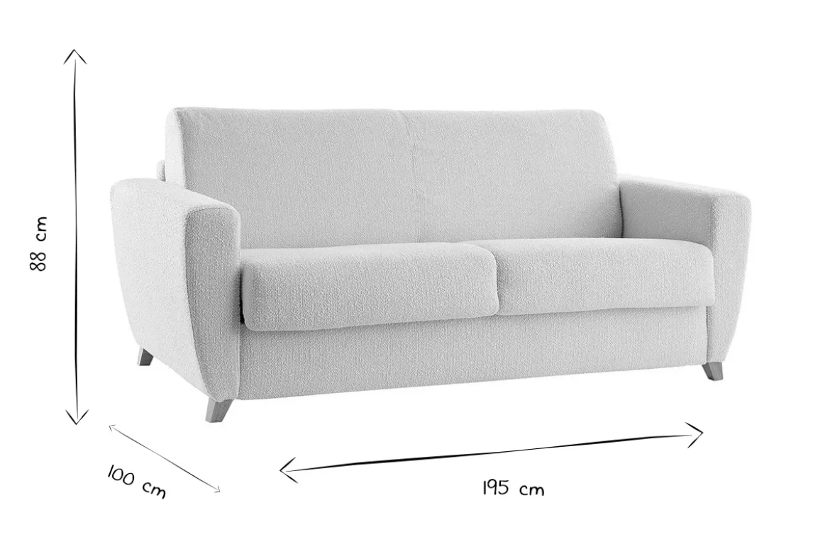 Canapé convertible 3 places en tissu bleu canard et bois clair avec matelas L140 cm 13 cm GRAHAM