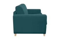 Canapé convertible 3 places en tissu bleu canard et bois clair avec matelas L140 cm 13 cm GRAHAM