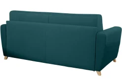 Canapé convertible 3 places en tissu bleu canard et bois clair avec matelas L140 cm 13 cm GRAHAM