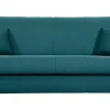 Canapé convertible 3 places en tissu bleu canard et bois clair avec matelas 13 cm SKANDY