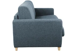 Canapé convertible 3 places en tissu bleu et bois clair avec matelas L140 cm 12 cm GRAHAM
