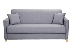 Canapé convertible 3 places en tissu gris clair et bois clair avec matelas 13 cm SKANDY