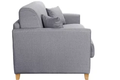 Canapé convertible 3 places en tissu gris clair et bois clair avec matelas 13 cm SKANDY