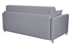 Canapé convertible 3 places en tissu gris clair et bois clair avec matelas 13 cm SKANDY