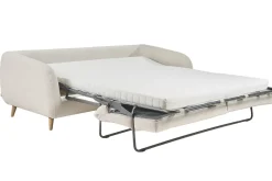 Canapé convertible 3-4 places en tissu effet velours beige avec matelas 10 cm LEANDRE