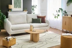 Canapé convertible 3-4 places en tissu effet velours beige avec matelas 10 cm LEANDRE