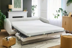 Canapé convertible 3-4 places en tissu effet velours beige avec matelas 10 cm LEANDRE