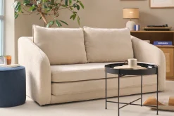Canapé convertible 2 places en tissu effet velours texturé beige MAHAUT