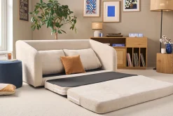 Canapé convertible 2 places en tissu effet velours texturé beige MAHAUT