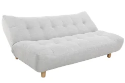 Canapé convertible scandinave 3 places en tissu gris clair et bois clair YUMI