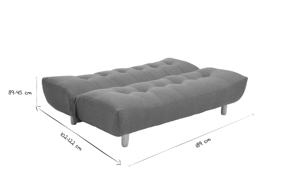 Canapé convertible scandinave 3 places en tissu gris clair et bois clair YUMI