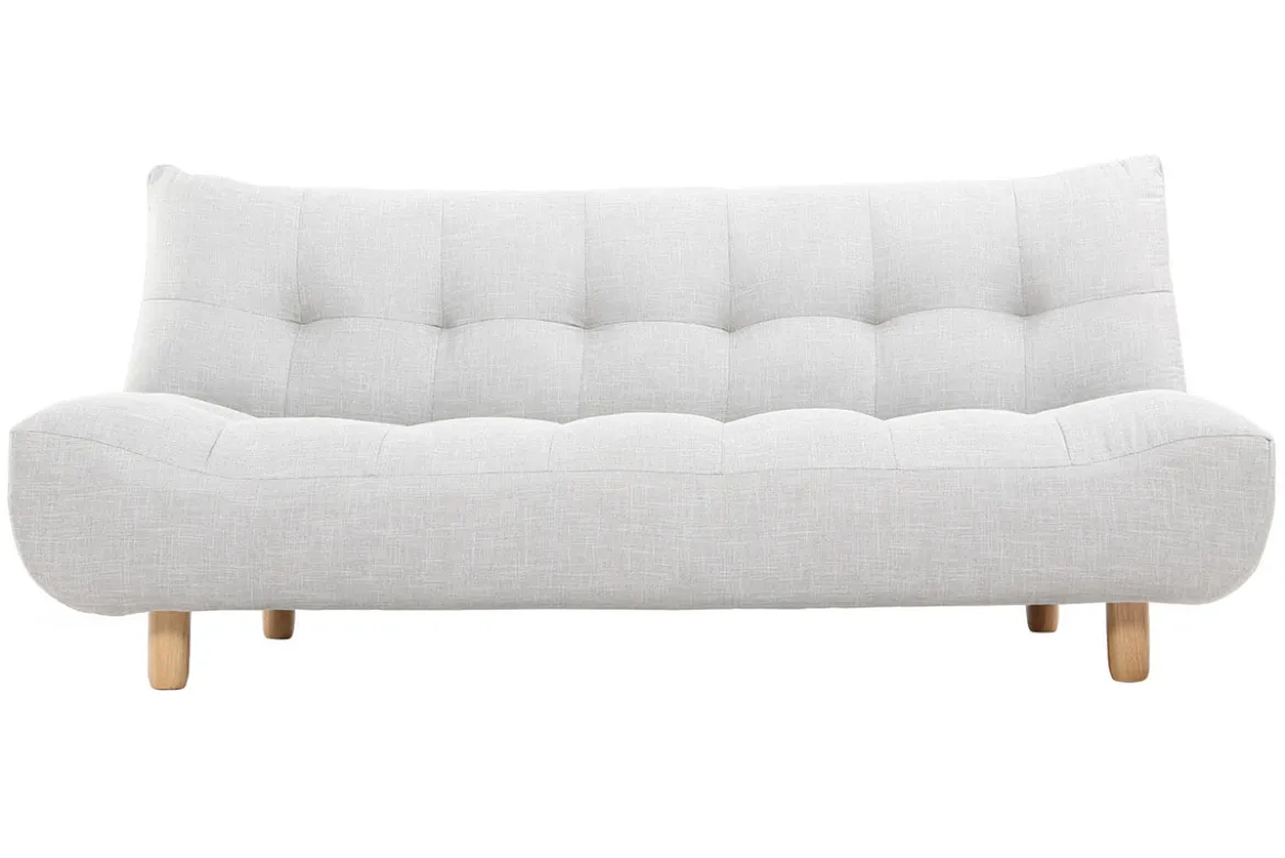 Canapé convertible scandinave 3 places en tissu gris clair et bois clair YUMI