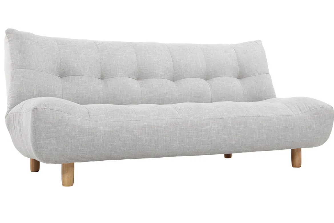Canapé convertible scandinave 3 places en tissu gris clair et bois clair YUMI