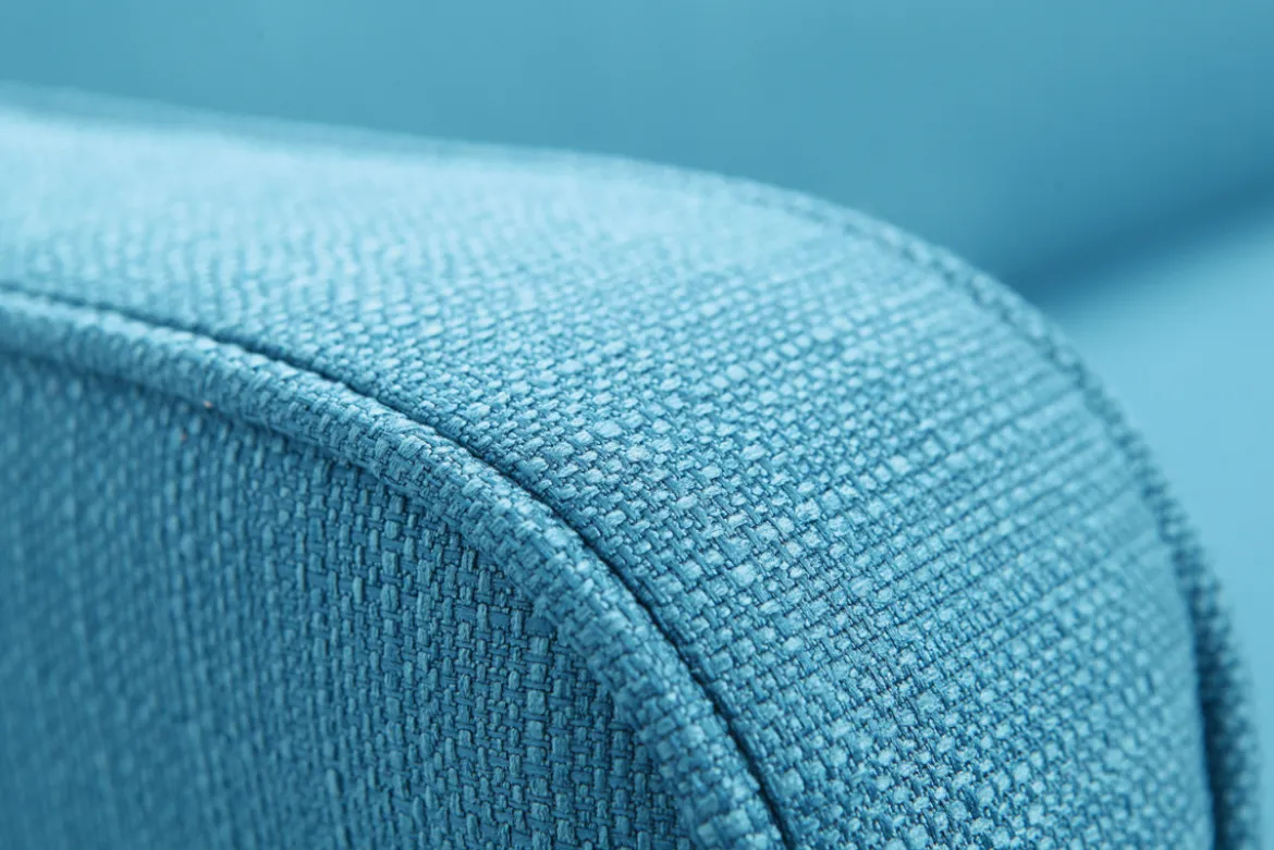 Canapé convertible scandinave 3 places en tissu bleu et bois clair ULLA