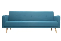 Canapé convertible scandinave 3 places en tissu bleu et bois clair ULLA