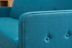 Canapé convertible scandinave 3 places en tissu bleu et bois clair ULLA