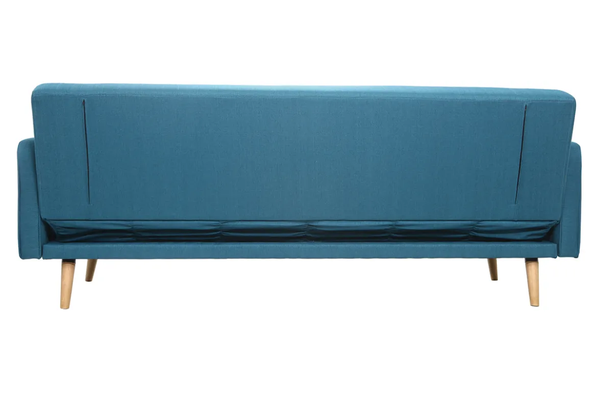 Canapé convertible scandinave 3 places en tissu bleu et bois clair ULLA