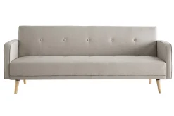 Canapé convertible scandinave 3 places en tissu beige et bois clair ULLA