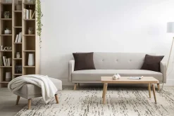 Canapé convertible scandinave 3 places en tissu beige et bois clair ULLA