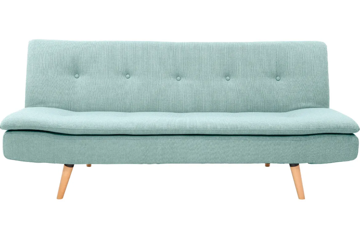Canapé convertible scandinave 3 places en tissu vert lagon et bois clair SENSO