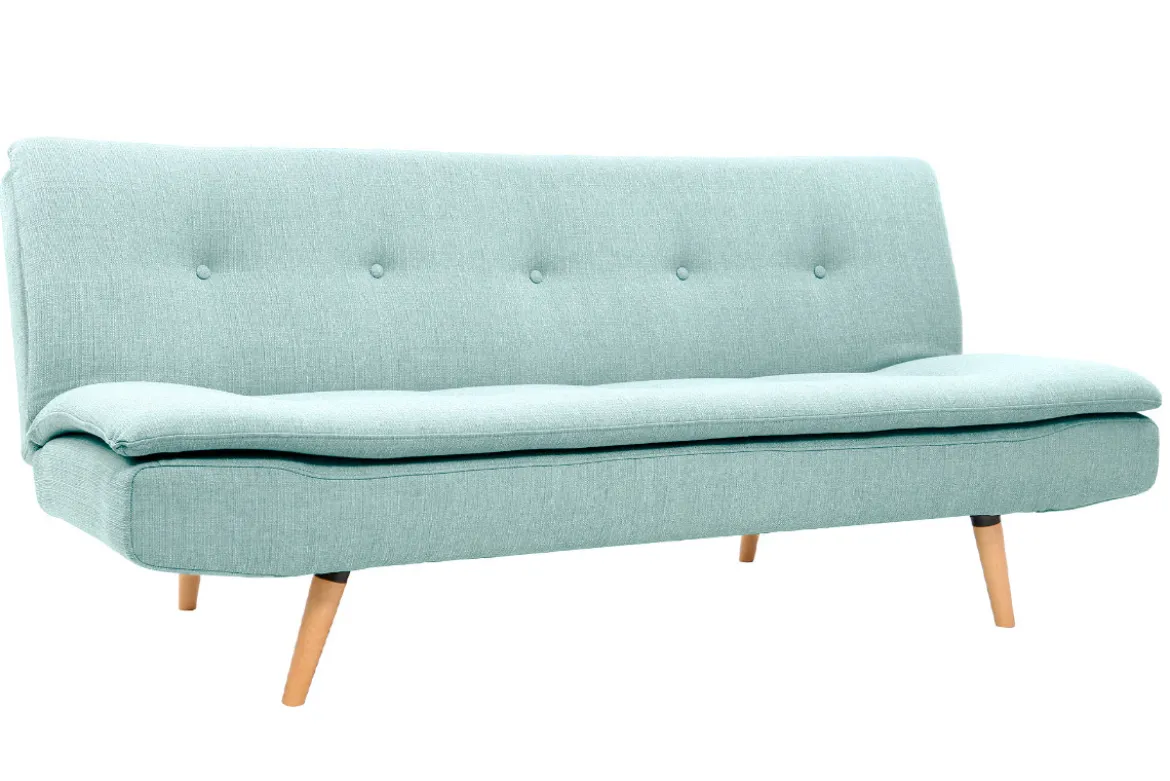Canapé convertible scandinave 3 places en tissu vert lagon et bois clair SENSO
