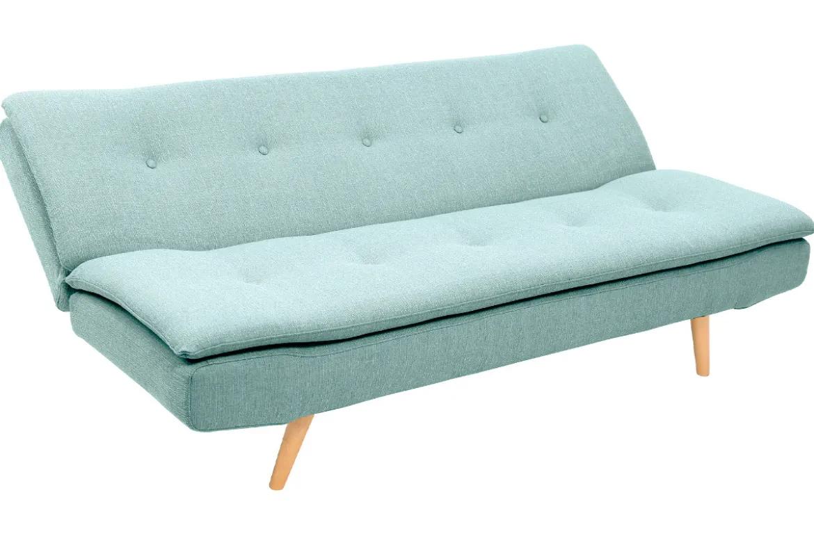 Canapé convertible scandinave 3 places en tissu vert lagon et bois clair SENSO