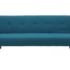 Canapé convertible scandinave 3 places en tissu bleu canard et bois clair OSCAR