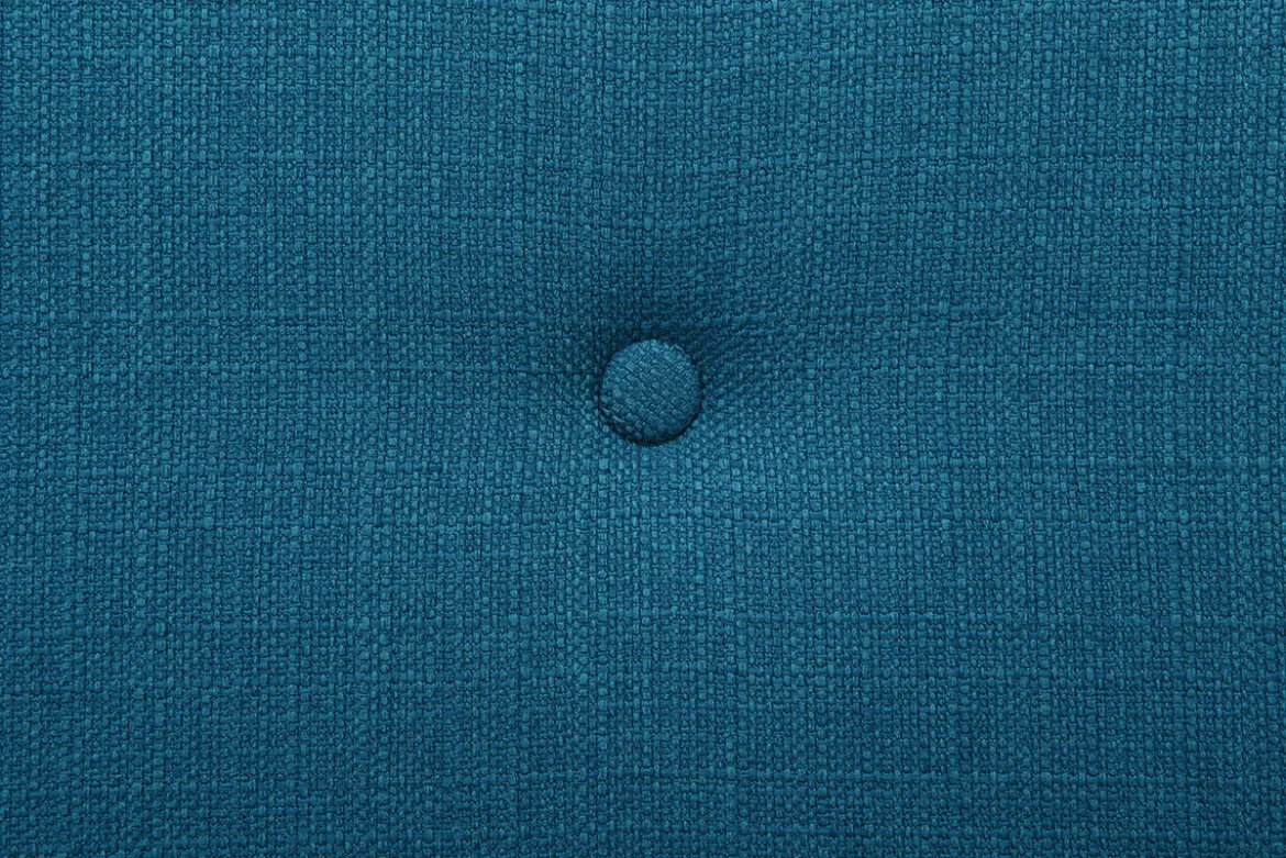 Canapé convertible scandinave 3 places en tissu bleu canard et bois clair OSCAR