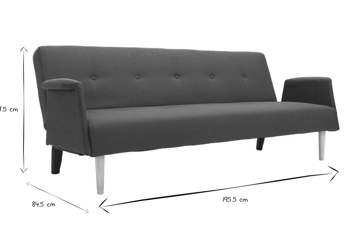 Canapé convertible scandinave 3 places en tissu bleu canard et bois clair OSCAR