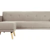 Canapé convertible scandinave 3 places avec repose-pieds en tissu beige et bois clair ULLA