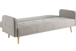 Canapé convertible scandinave 3 places avec repose-pieds en tissu beige et bois clair ULLA
