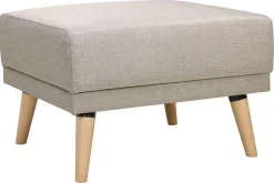 Canapé convertible scandinave 3 places avec repose-pieds en tissu beige et bois clair ULLA